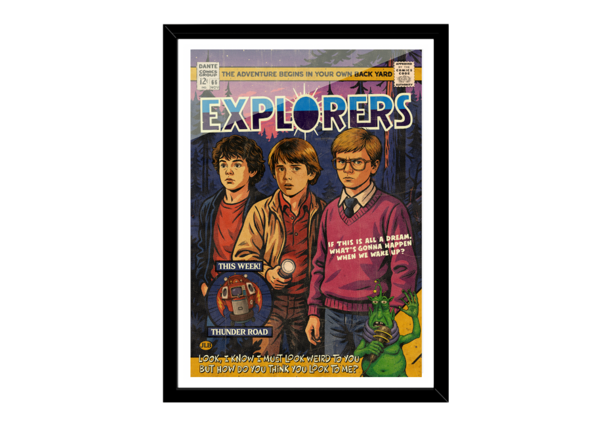 Framed Explorers comic-style art print