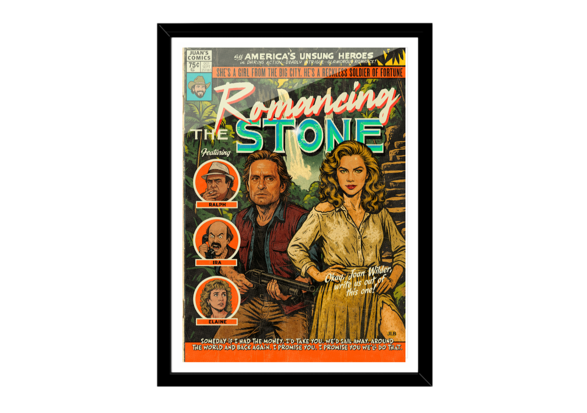 Romancing the Stone – Vintage Comic–Style Art Print | 80s Adventure Romance Tribute