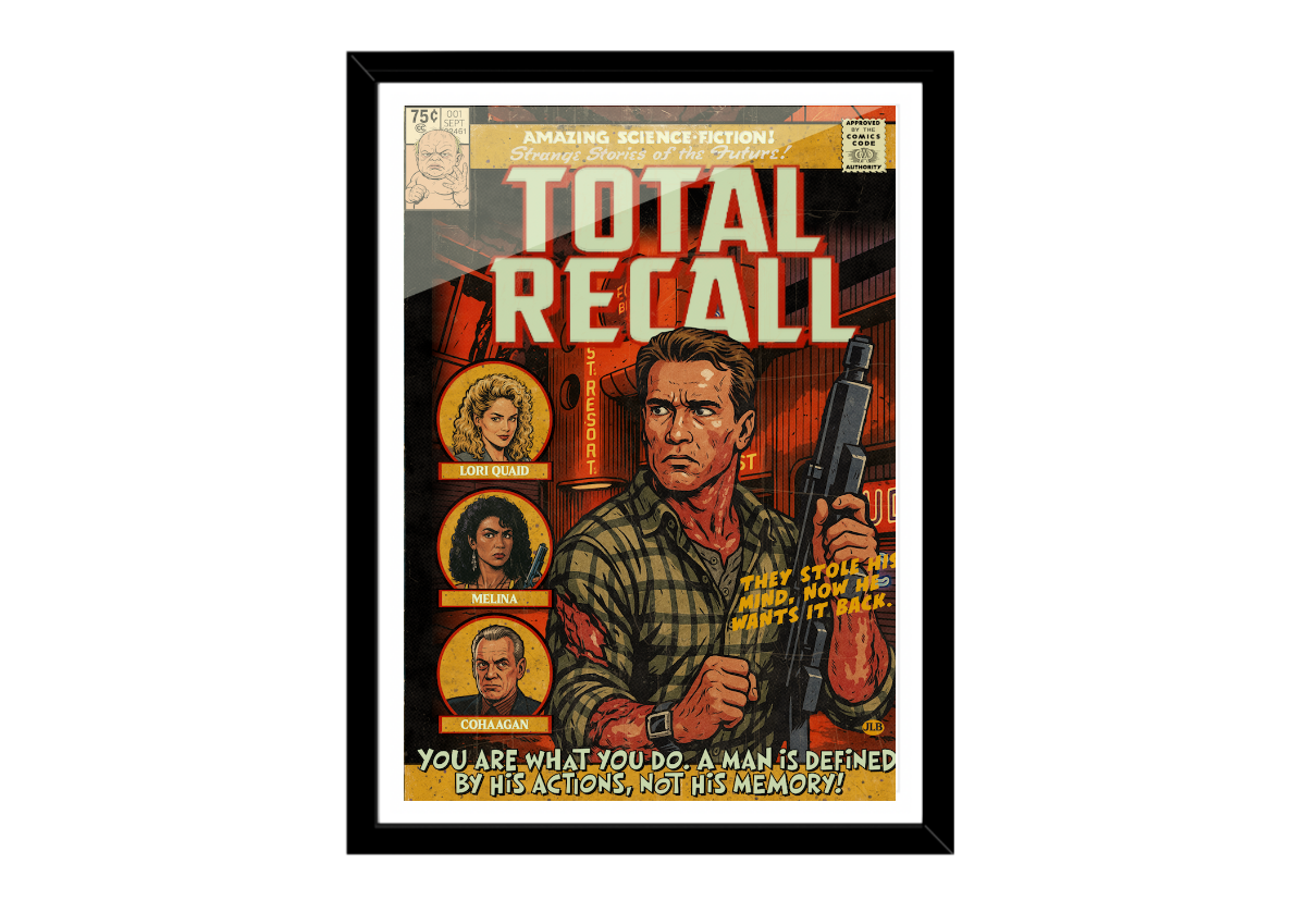 Framed Total Recall comic-style art print