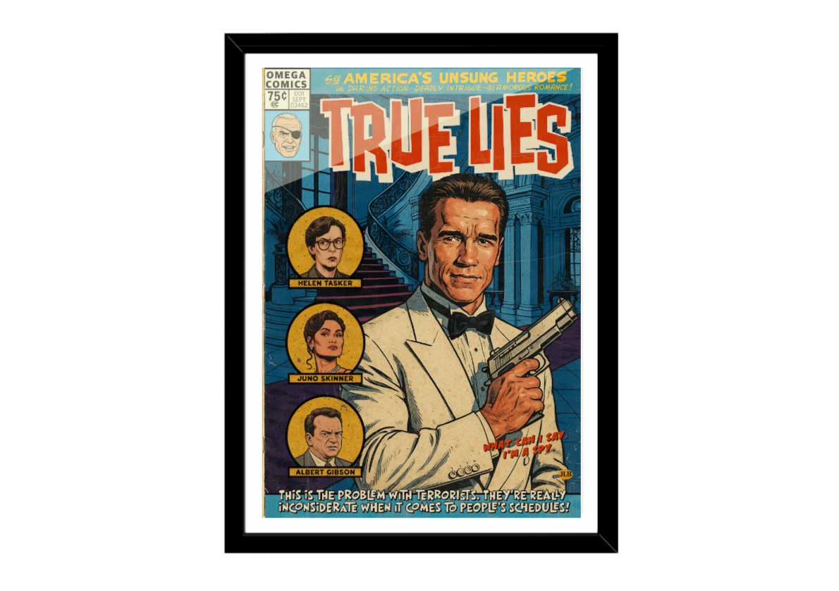 Framed True Lies comic-style art print
