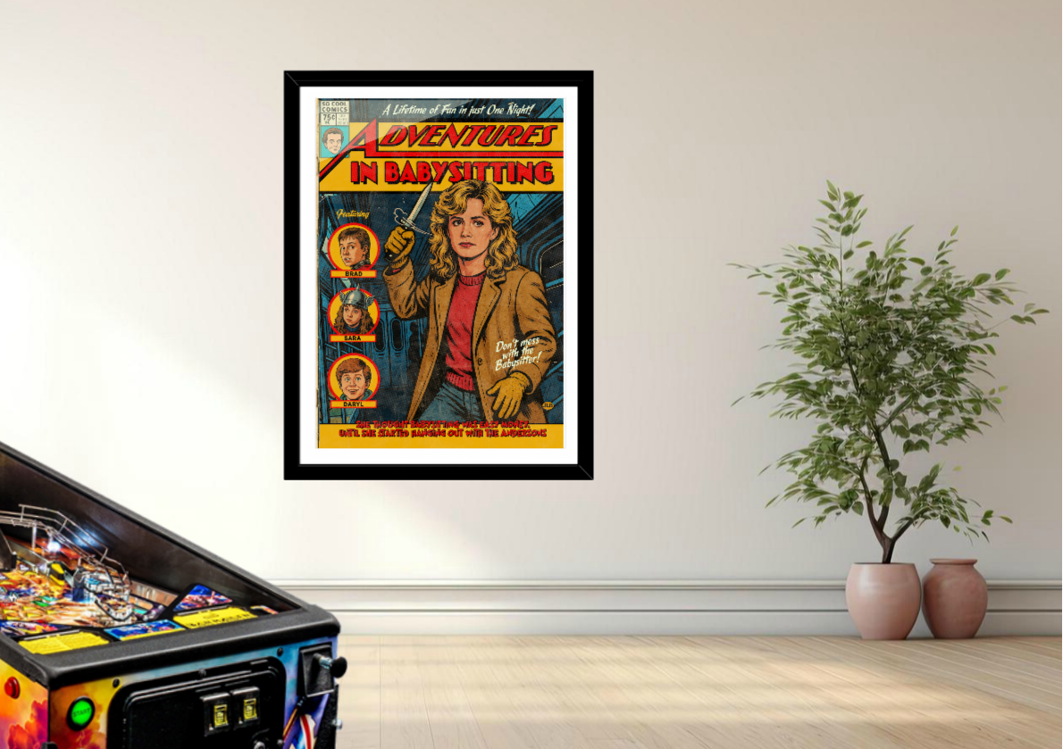Adventures in Babysitting vintage comic art print styled with playful, nostalgic decor