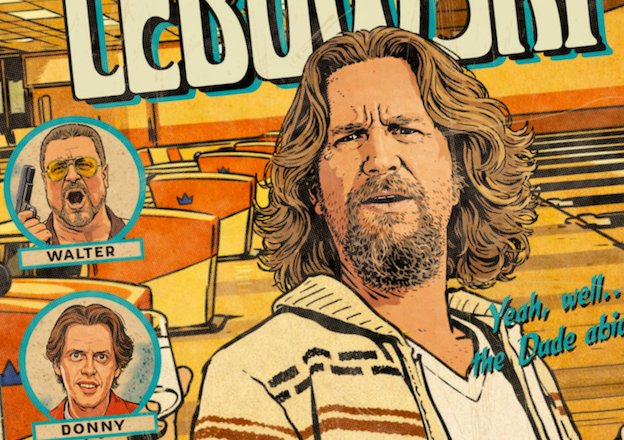 Close-up of halftone texture and distressed comic detail on The Big Lebowski art print