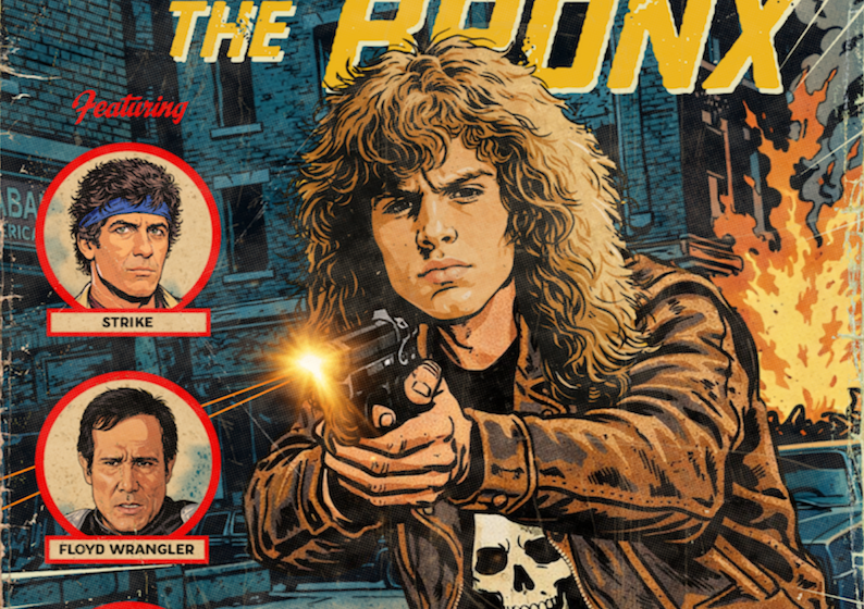 Close-up of halftone texture and distressed comic detail on Escape from the Bronx art print
