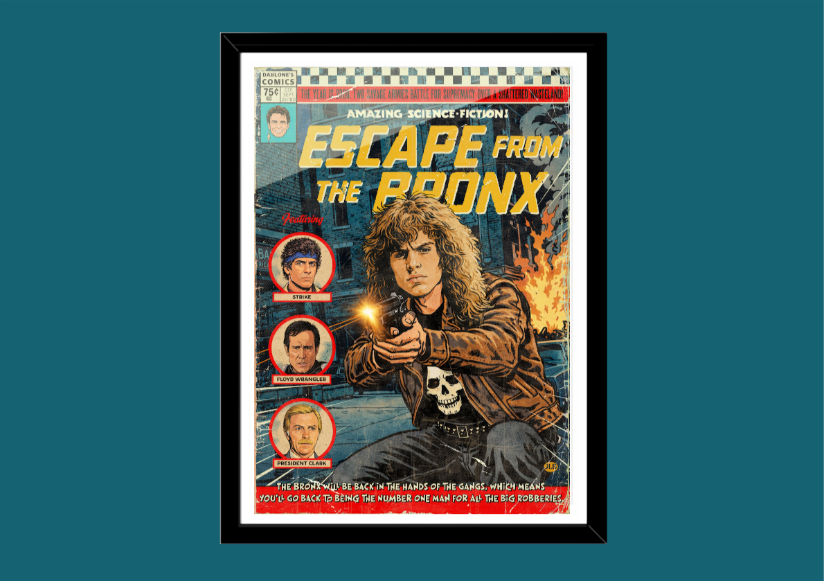 Escape from the Bronx retro comic cover–style art print with gritty dystopian aesthetic