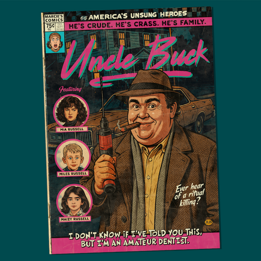 Vintage comic–style Uncle Buck art print inspired by cult 80s comedy cinema
