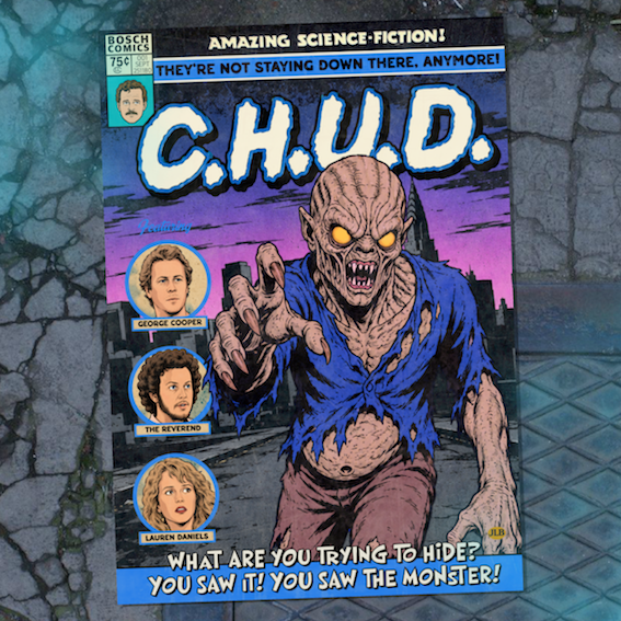 Vintage comic-style C.H.U.D. art print inspired by the 80s cult horror classic