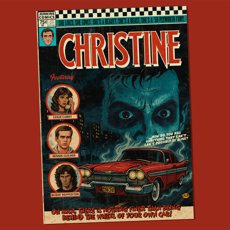 Christine comic book poster – retro horror wall art print inspired by Stephen King