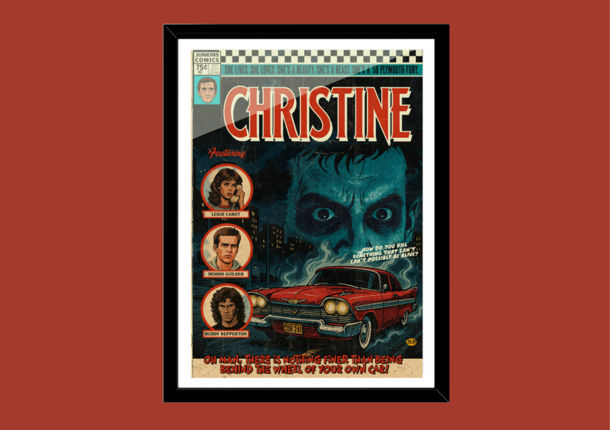Cult 80s horror movie artwork – Christine car poster in comic book style