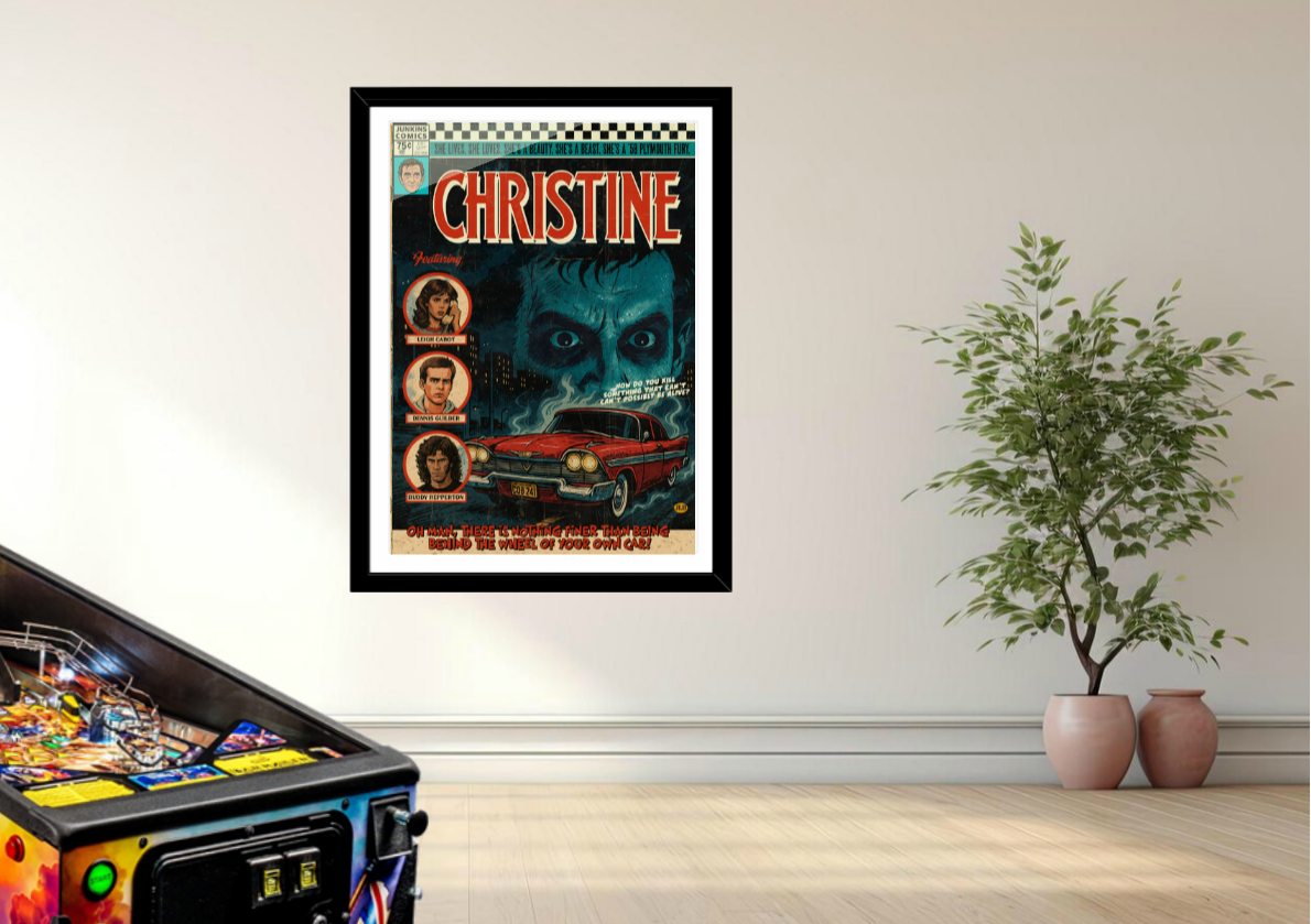 Cult 80s horror movie artwork – Christine car poster in comic book style