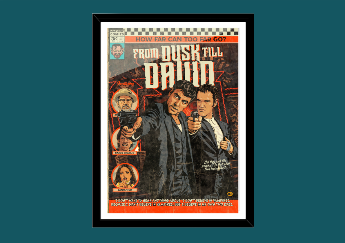 From Dusk Till Dawn retro comic cover–style art print with crime-to-horror aesthetic