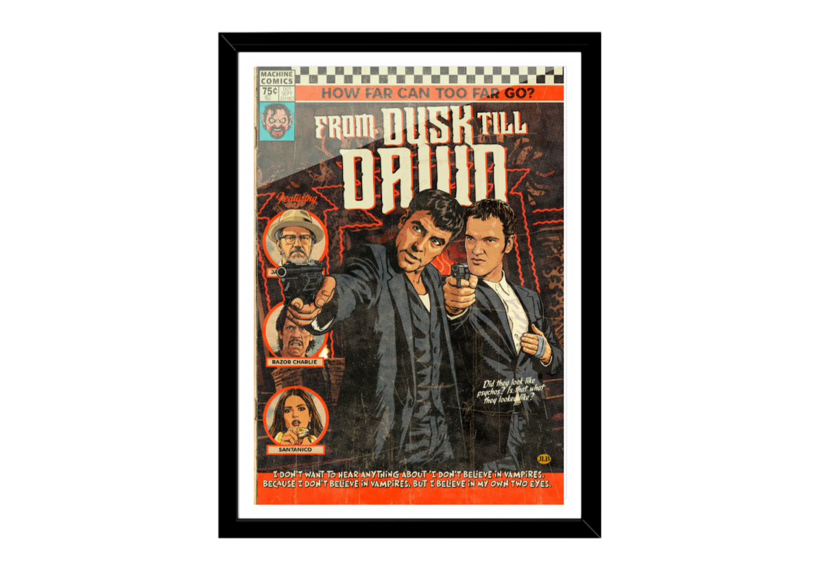 From Dusk Till Dawn – Vintage Comic–Style Art Print | Cult Horror Action Tribute