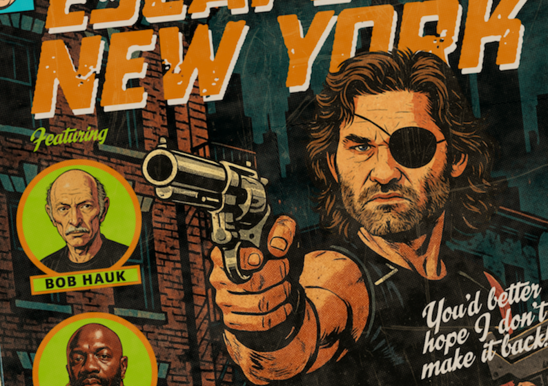 Close-up of halftone texture and distressed comic detail on Escape From New York art print