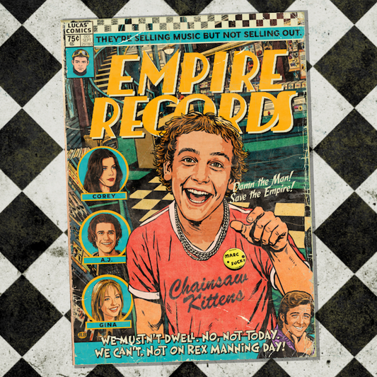 Vintage comic–style Empire Records art print inspired by 90s cult teen cinema
