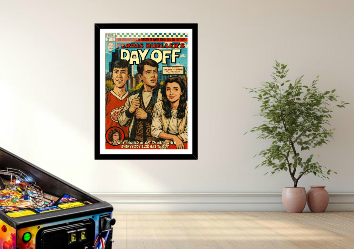 Vintage 80s teen movie poster print in distressed comic style