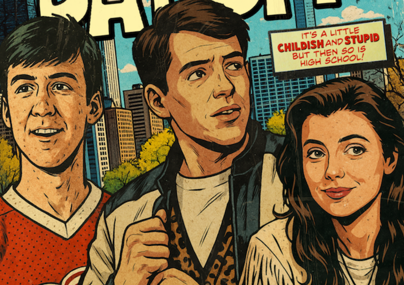 Retro comic cover wall art featuring Ferris, Cameron and Sloane