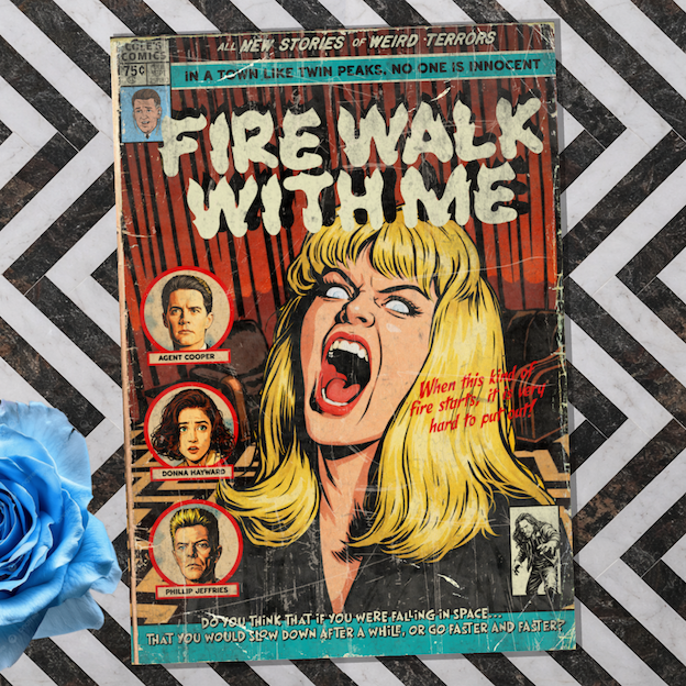 Vintage comic–style Fire Walk with Me art print inspired by Twin Peaks psychological horror cinema