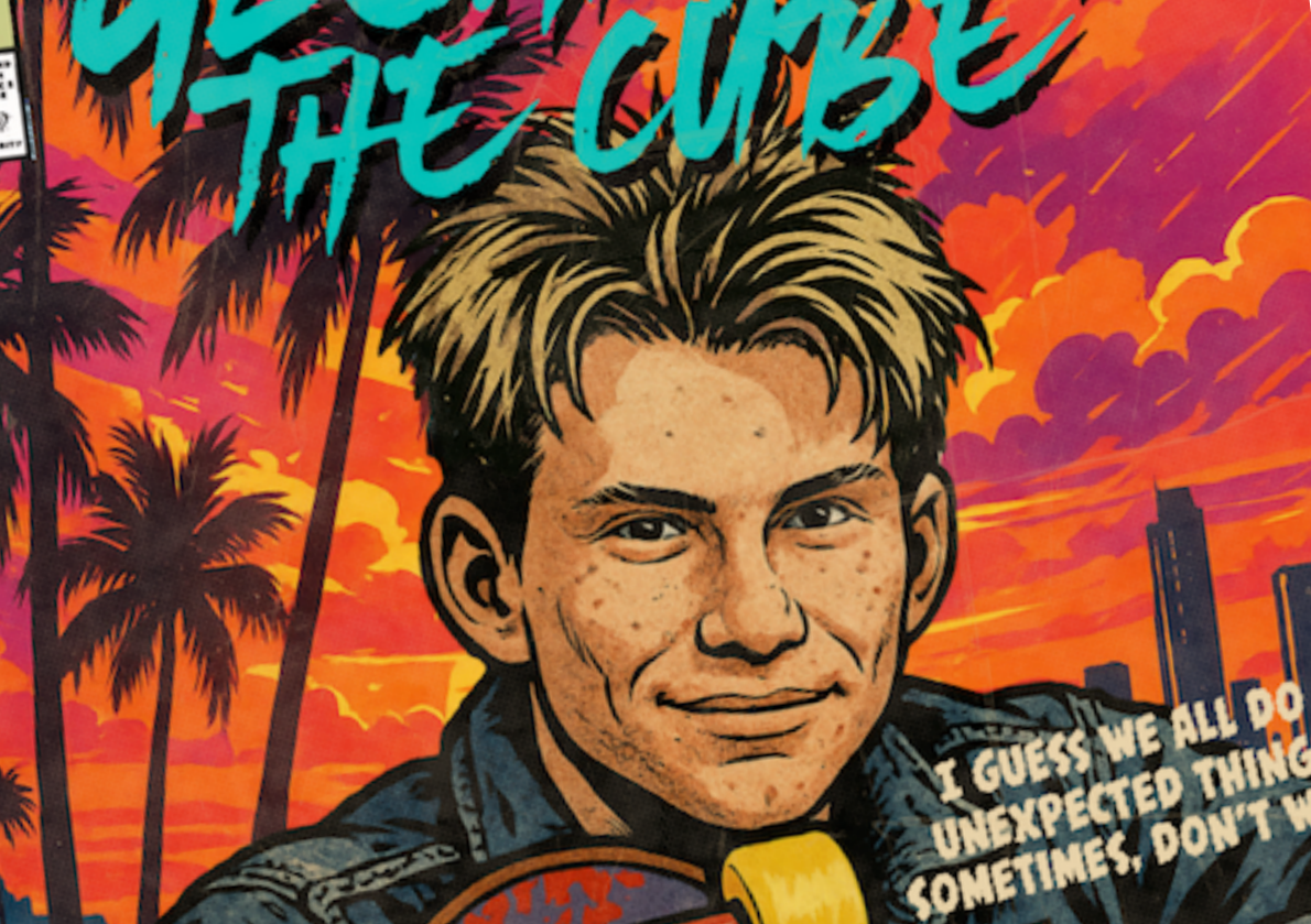 Close-up of halftone texture and distressed comic detail on Gleaming the Cube inspired art print