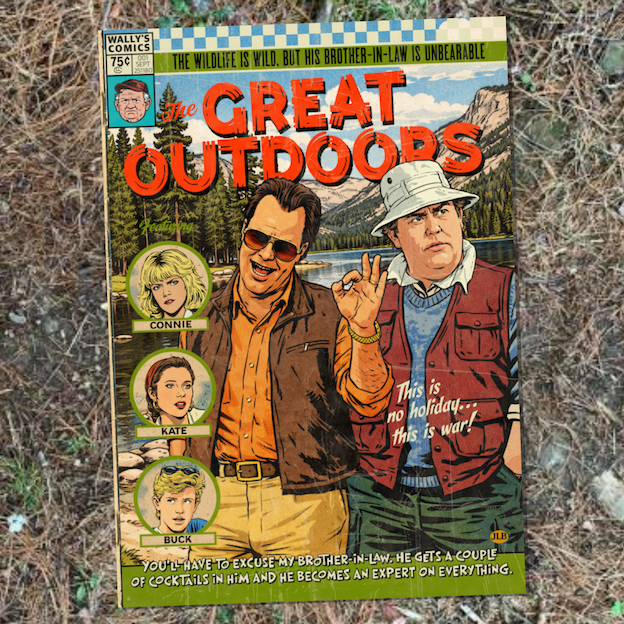 Vintage comic–style The Great Outdoors art print inspired by 80s family comedy cinema