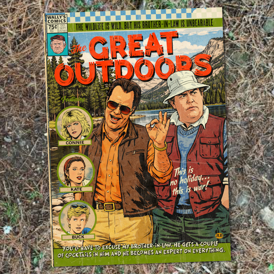 Vintage comic–style The Great Outdoors art print inspired by 80s family comedy cinema