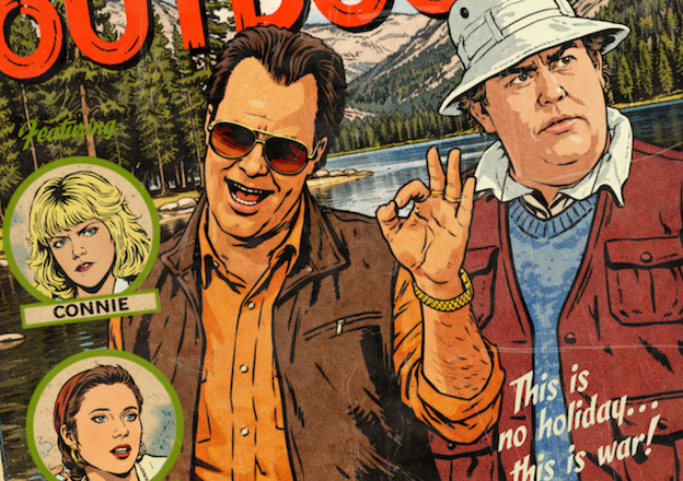 Close-up of halftone texture and distressed comic detail on The Great Outdoors art print