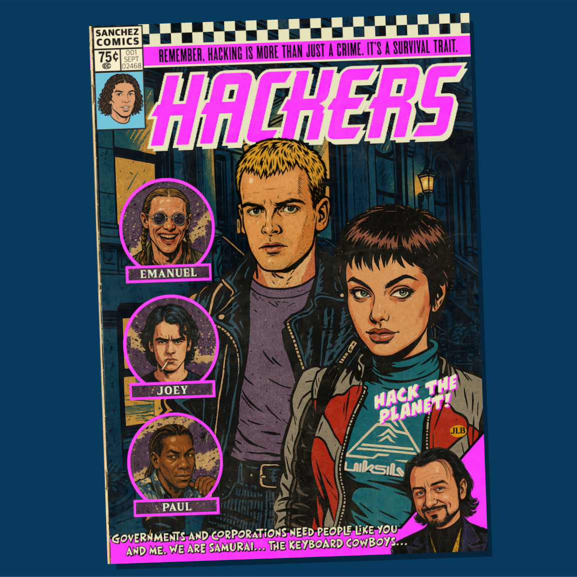 Hackers comic book style poster print inspired by 1995 cyberpunk film