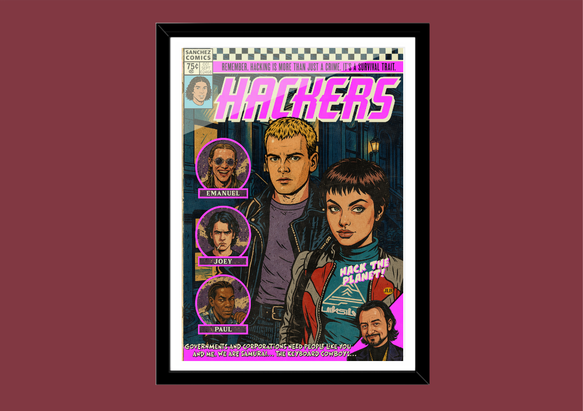Cult 90s hacker movie artwork print in distressed vintage style