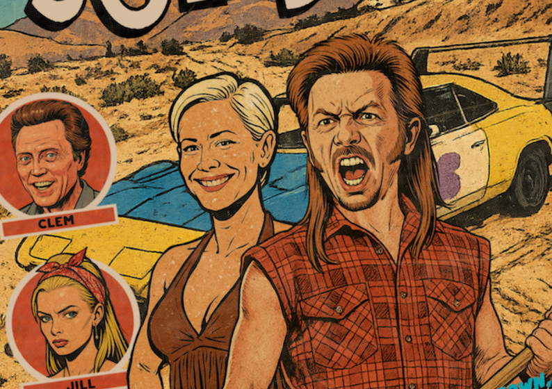Close-up of halftone texture and distressed comic detail on Joe Dirt art print
