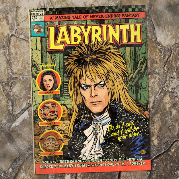 Vintage comic–style Labyrinth art print inspired by 80s cult fantasy cinema
