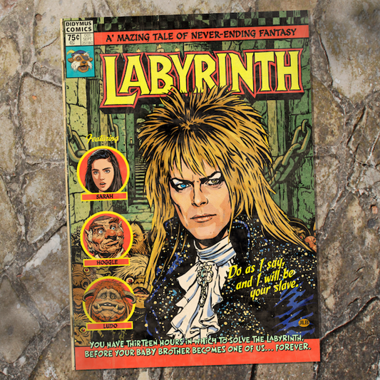 Vintage comic–style Labyrinth art print inspired by 80s cult fantasy cinema
