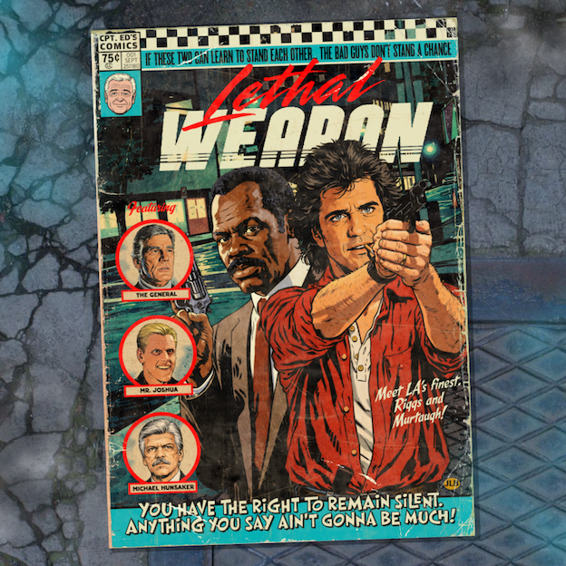 Vintage comic–style Lethal Weapon art print inspired by 80s cult action cinema