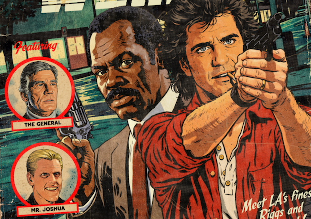 Close-up of halftone texture and distressed comic detail on Lethal Weapon art print