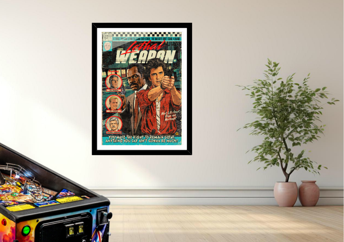 Lethal Weapon vintage comic art print styled with retro decor