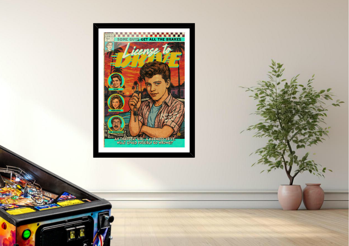 License to Drive vintage comic art print styled with relaxed, nostalgic decor
