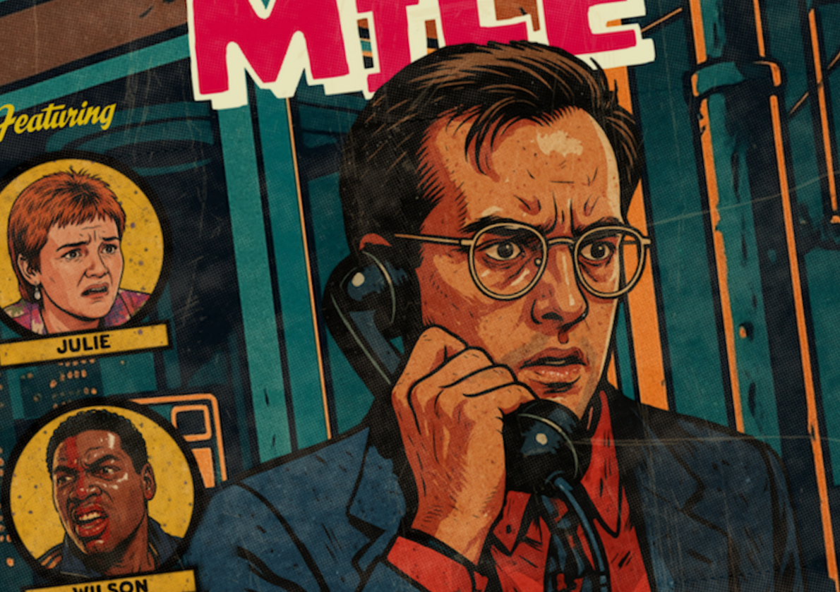 Close-up of halftone texture and distressed comic detail on Miracle Mile art print