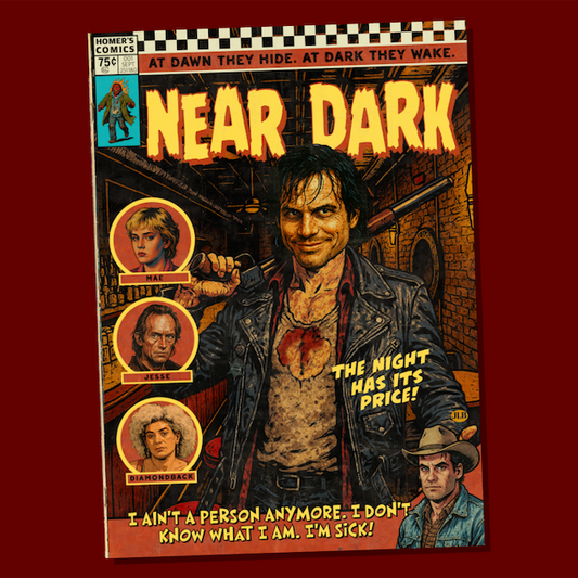 Vintage comic–style Near Dark art print inspired by cult 80s horror cinema