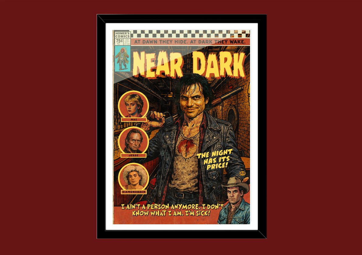 Near Dark retro comic cover–style art print with dark horror aesthetic