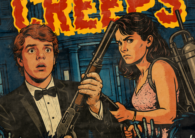 lose-up of halftone texture and distressed comic detail on Night of the Creeps art print