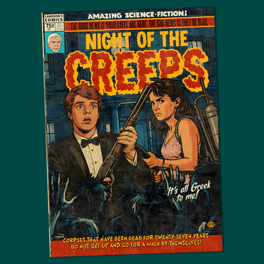 Vintage comic–style Night of the Creeps art print inspired by 80s cult horror cinema