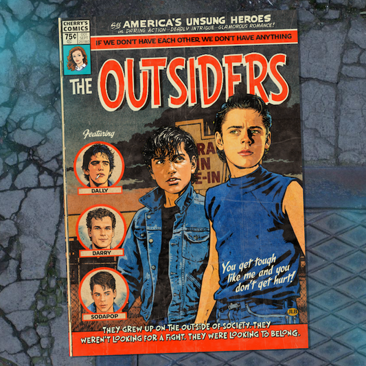 Vintage comic–style The Outsiders art print inspired by 80s teen drama cinema