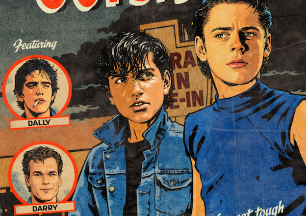Close-up of halftone texture and distressed comic detail on The Outsiders art print