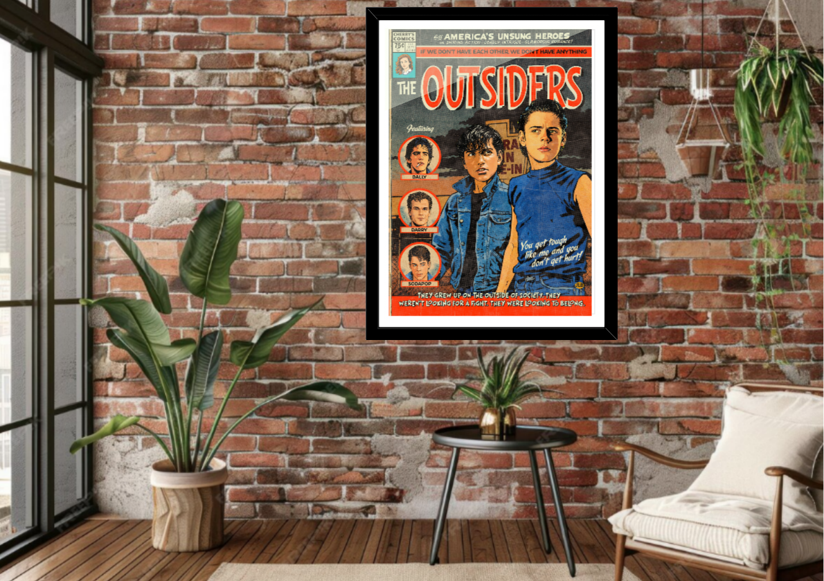 Framed The Outsiders comic-style art print displayed in modern interior