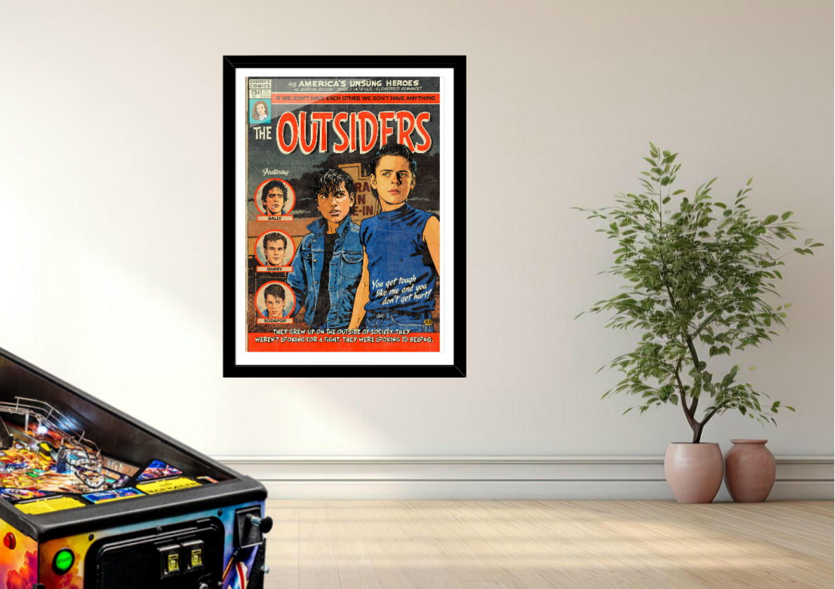 The Outsiders vintage comic art print styled with nostalgic, cinematic decor