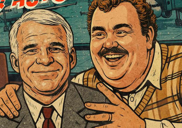 Close-up of halftone detail on Planes, Trains and Automobiles comic art print