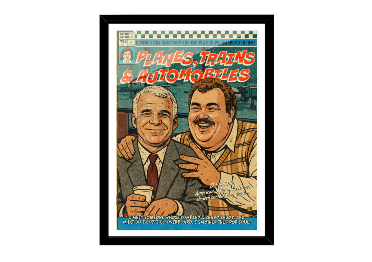 Framed Planes, Trains and Automobiles vintage comic art print 