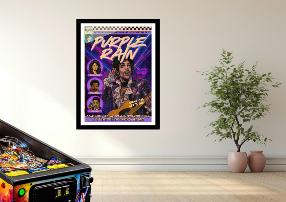 Cult 80s film artwork – Purple Rain retro comic art print for music lovers