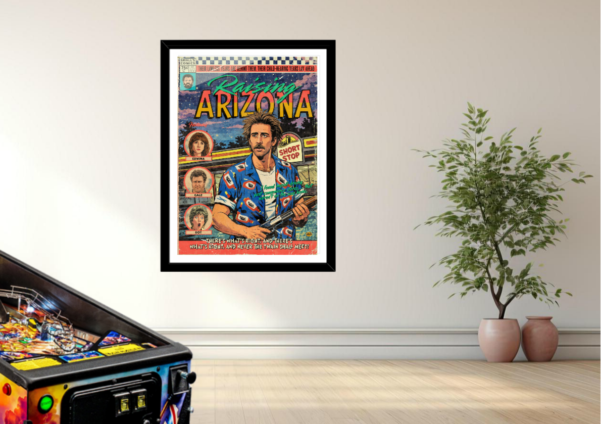 Raising Arizona vintage comic art print styled with retro decor