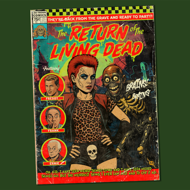 Vintage comic–style Return of the Living Dead art print inspired by 80s cult horror cinema