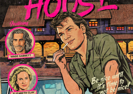 Close-up of halftone texture and distressed comic detail on Road House art print