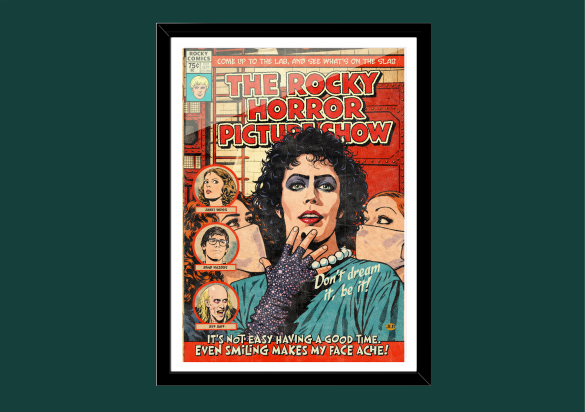 Framed Rocky Horror comic-style art print