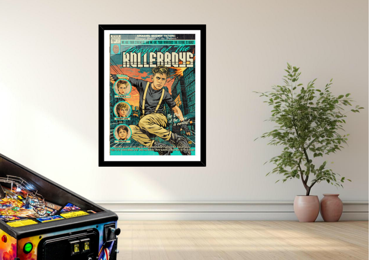 Prayer of the Rollerboys vintage comic art print styled with retro decor